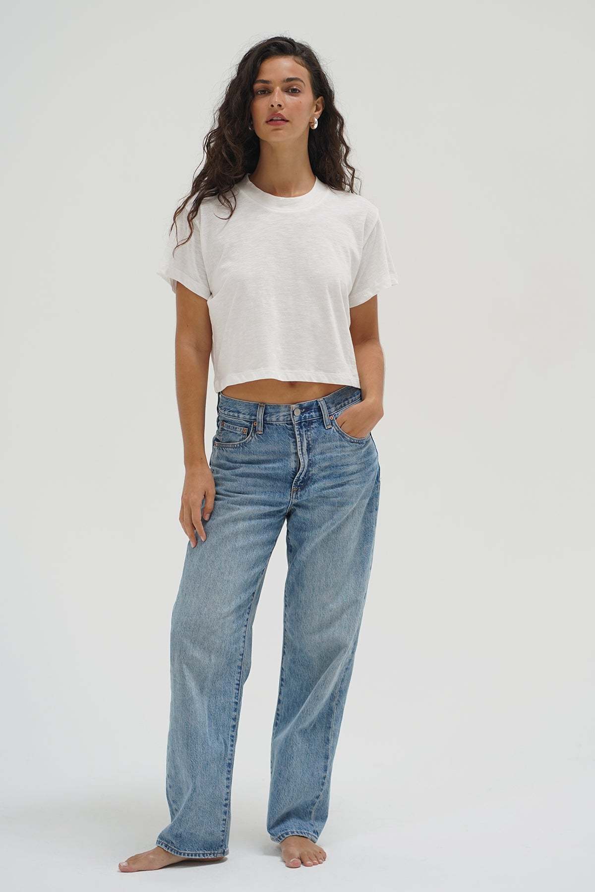 LNA Clothing Ava crop tee in white
