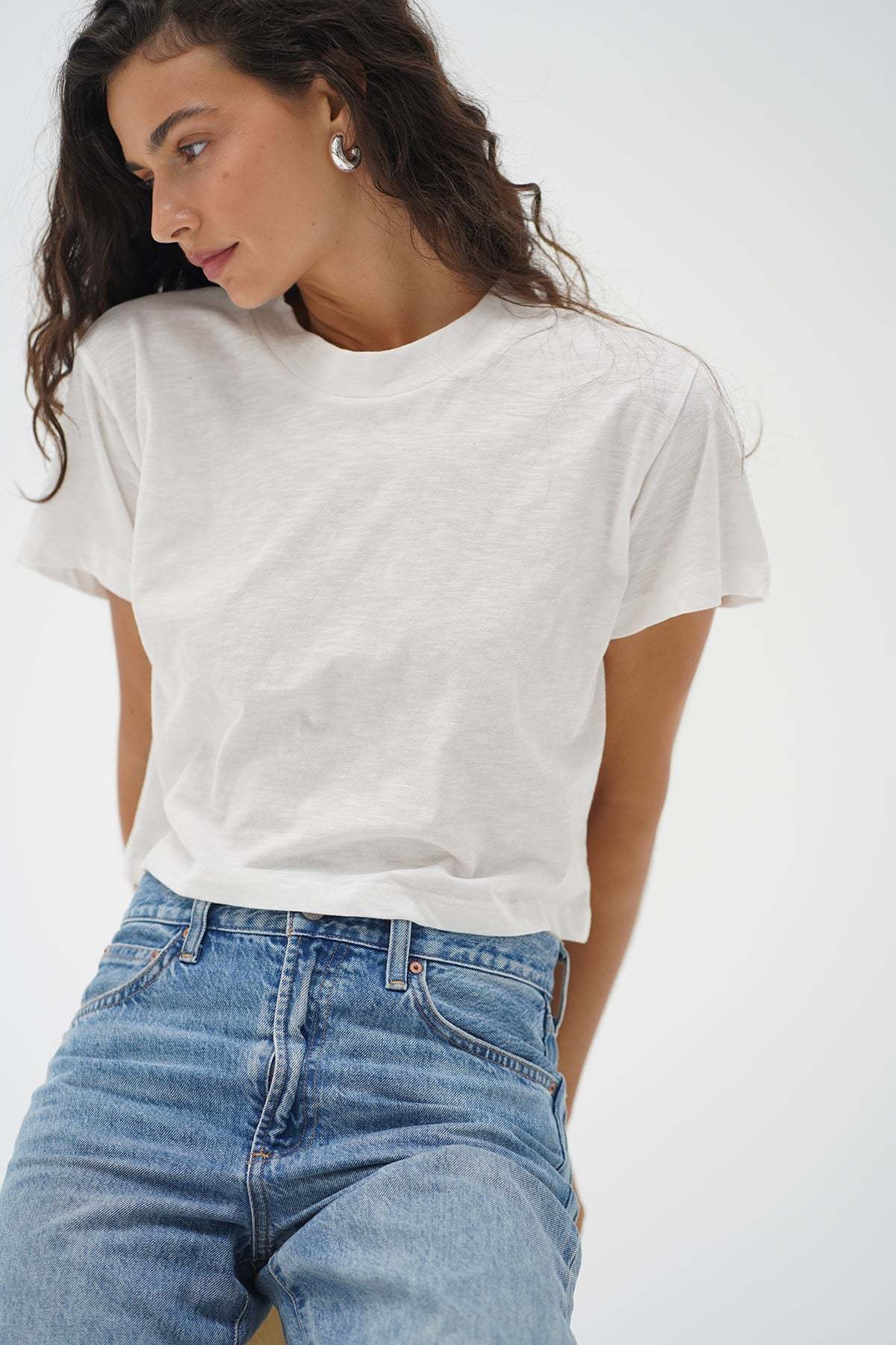 LNA Clothing Ava crop tee in white