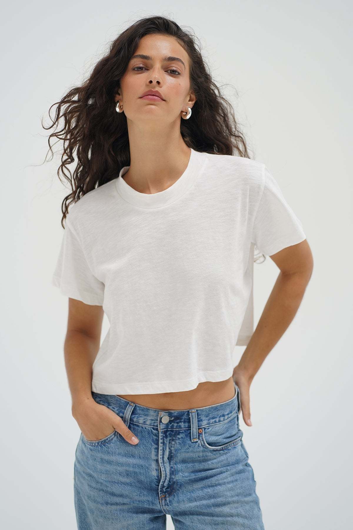 LNA Clothing Ava crop tee in white