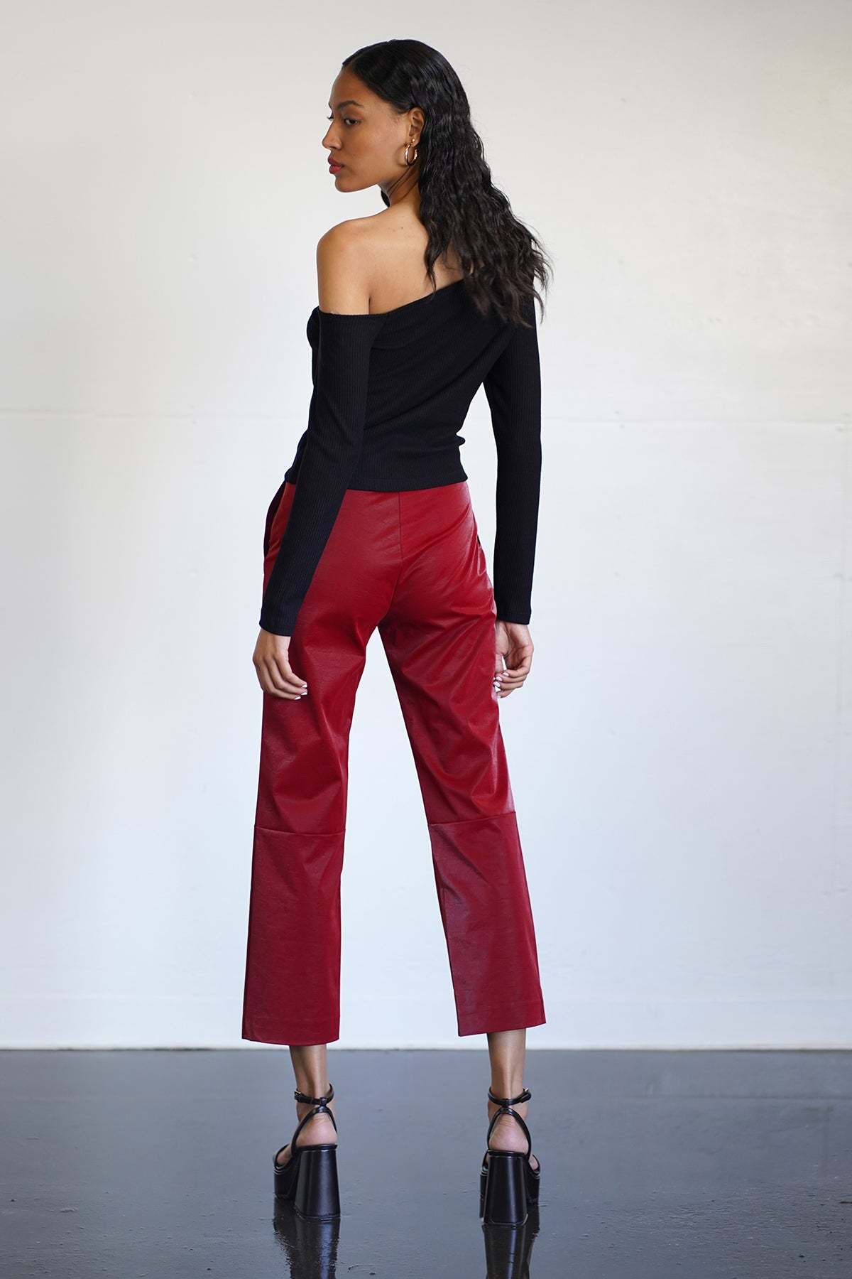 LNA Scene brushed ribbed off the shoulder sweater in black