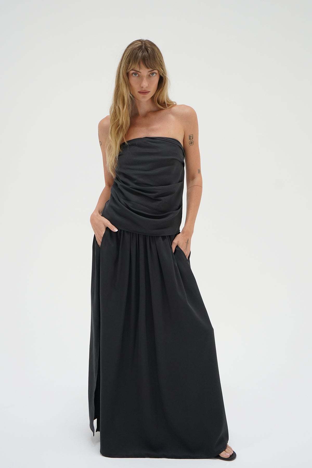 LNA Cana Strapless Top in Pirate Black