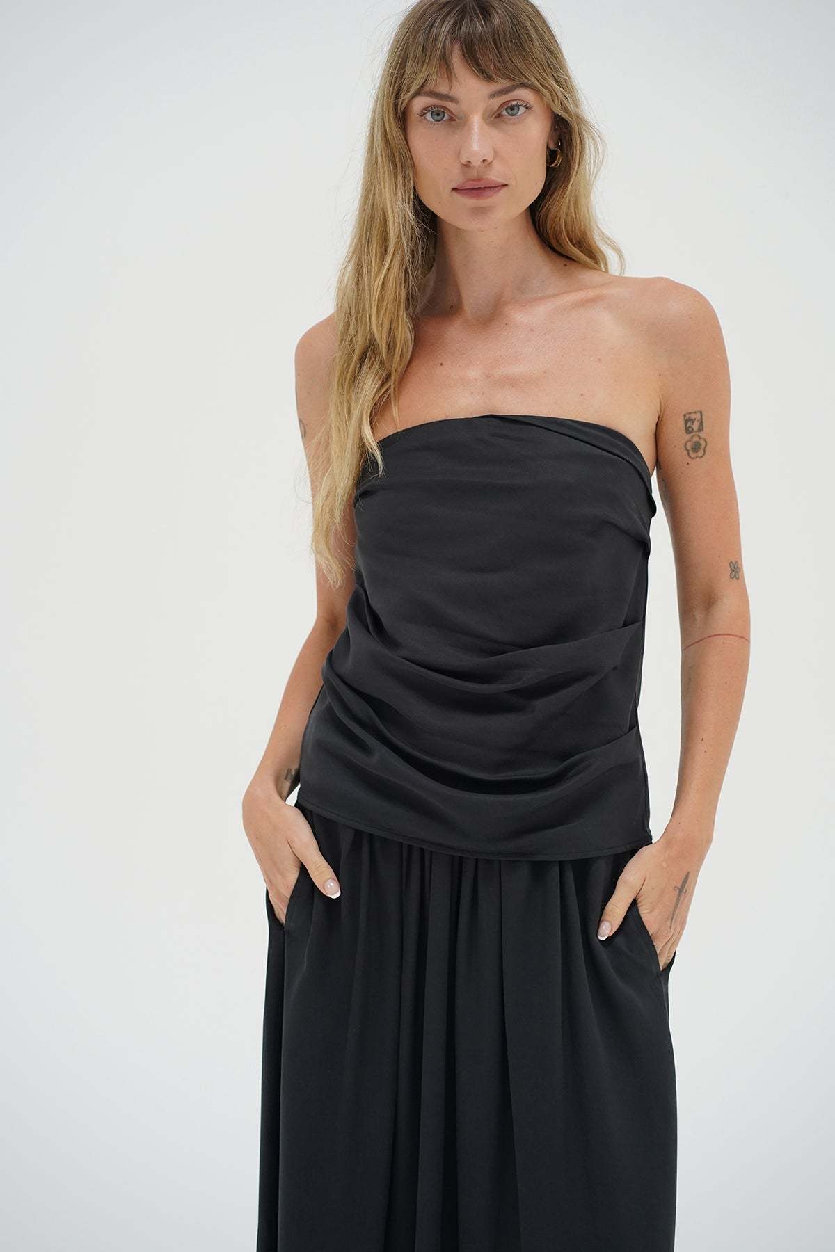 LNA Cana Strapless Top in Pirate Black
