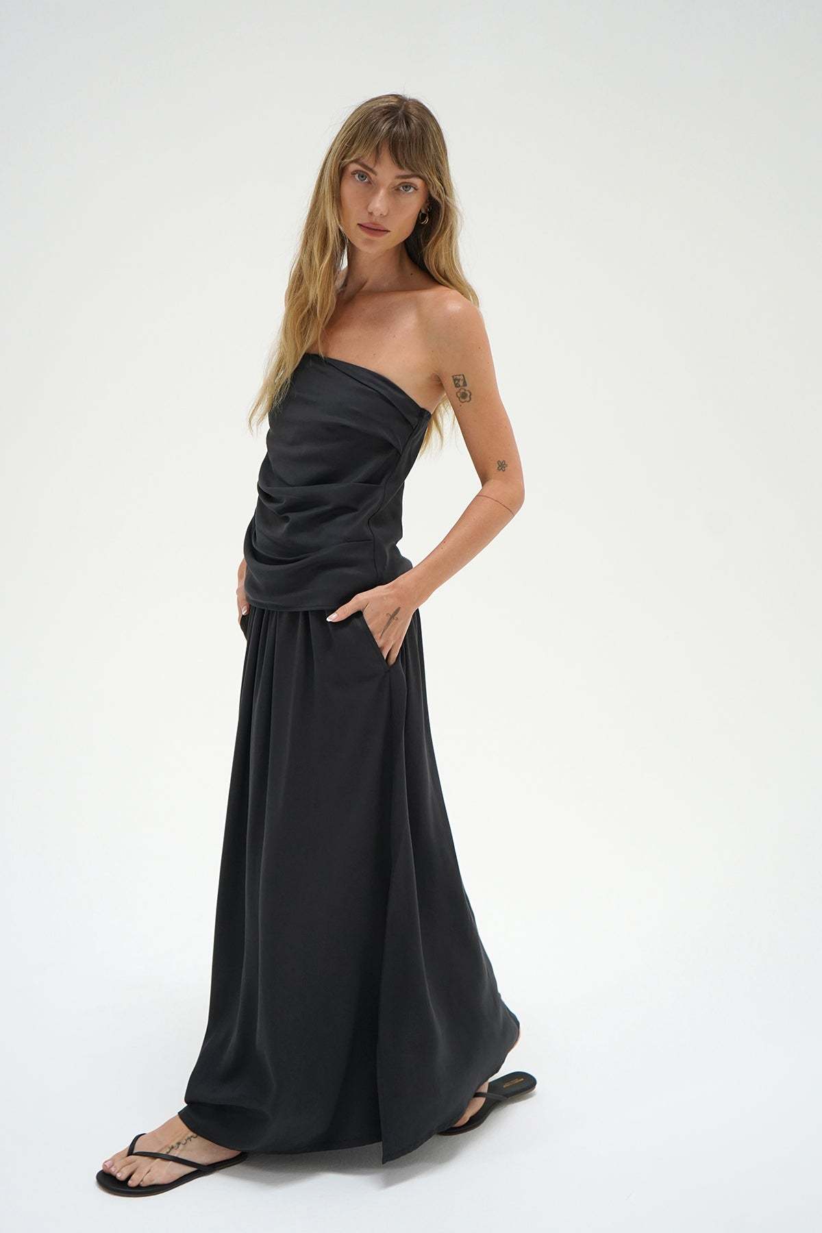 LNA Cana Strapless Top in Pirate Black