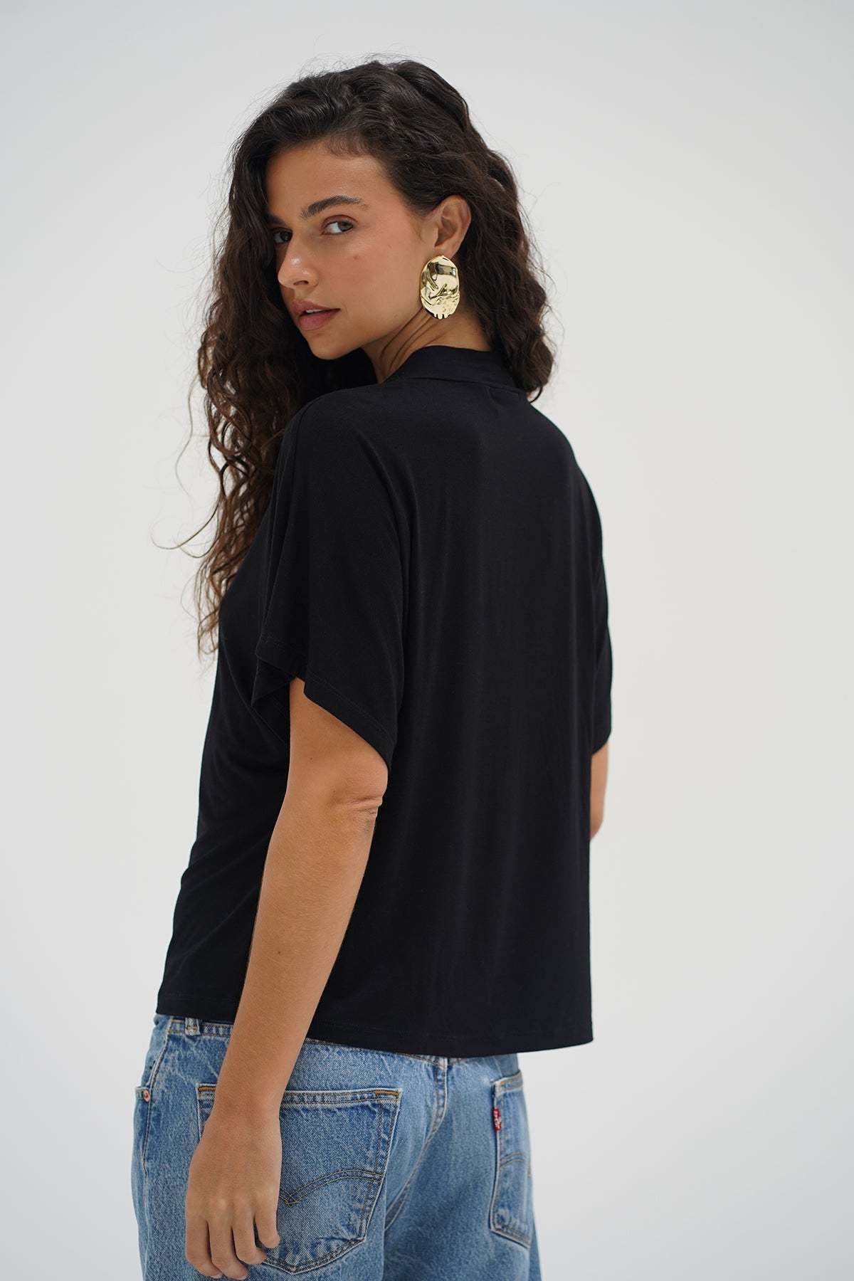 LNA Charlee Mock Neck tee in black - short sleeve