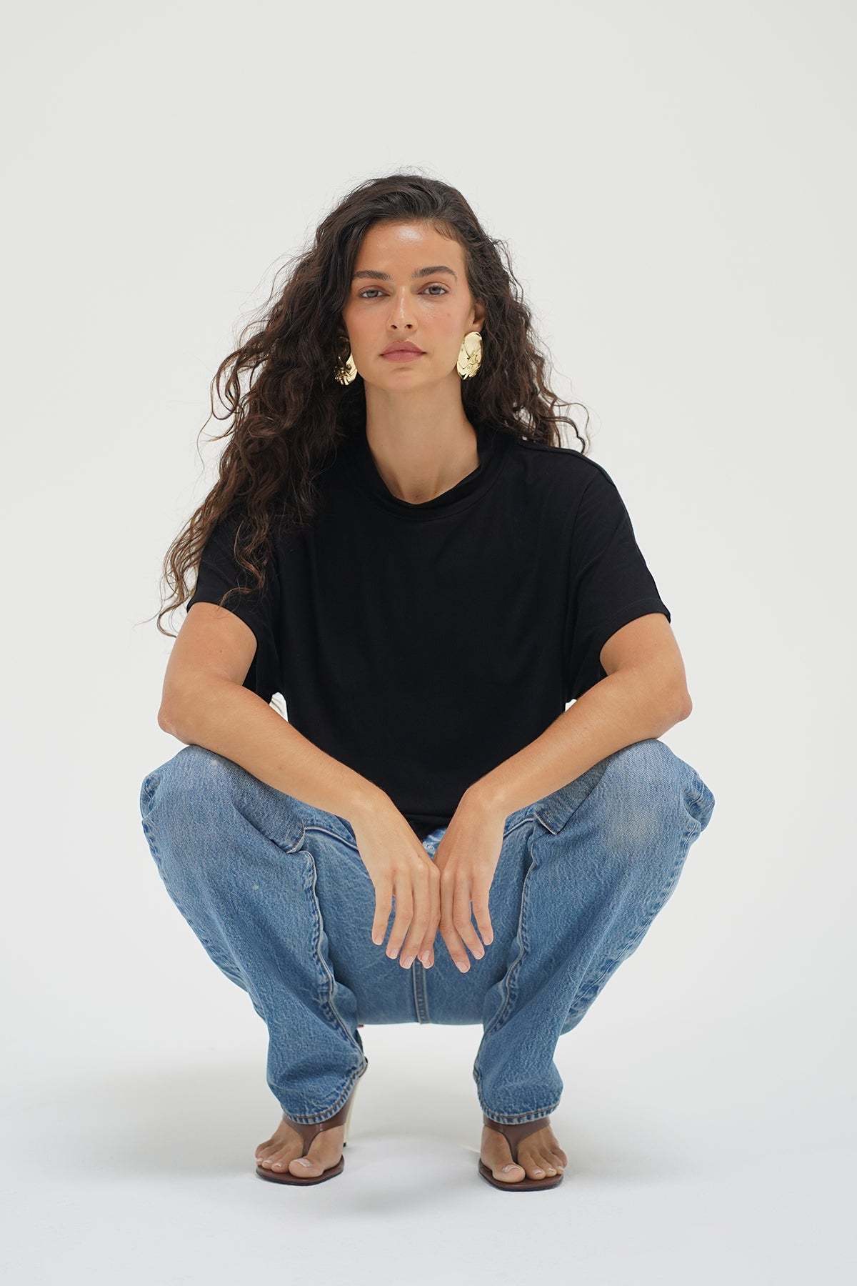 LNA Charlee Mock Neck tee in black - short sleeve