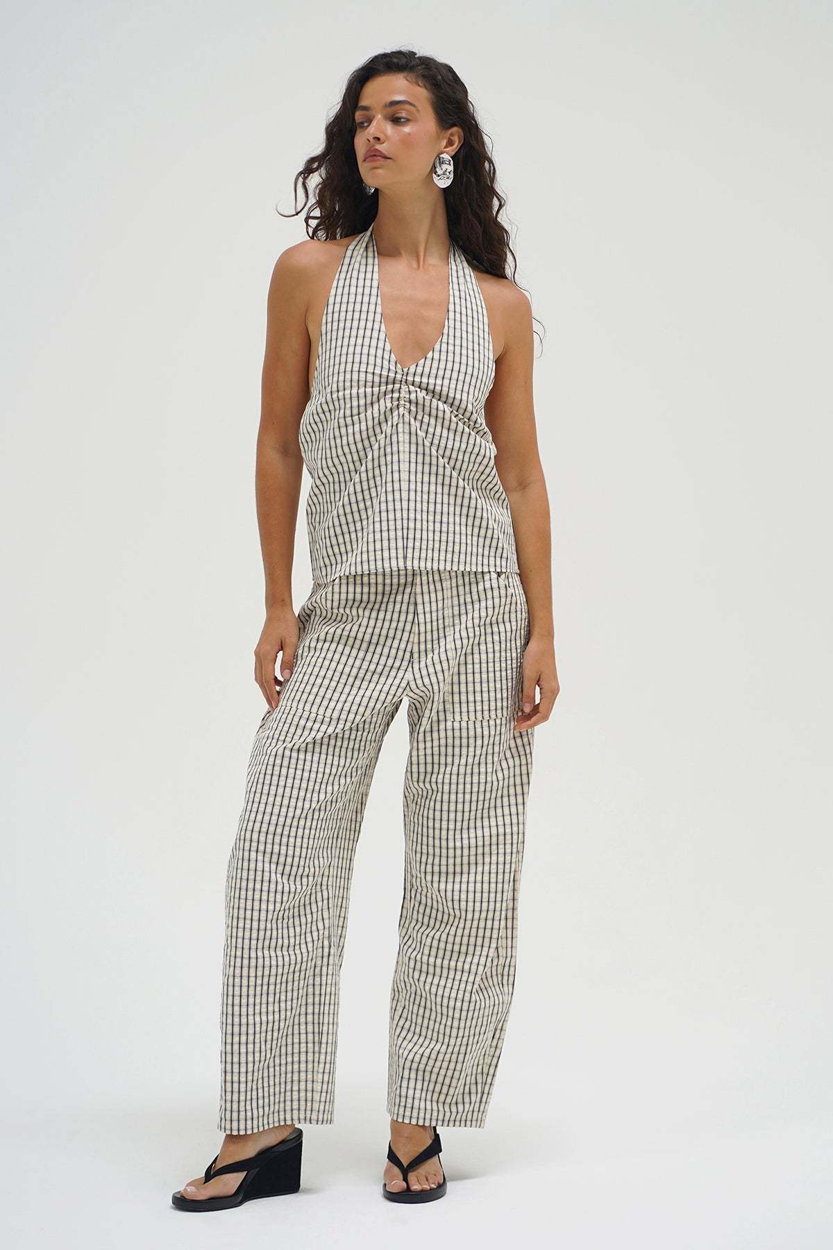 LNA Cross Creek Pant in cream plaid