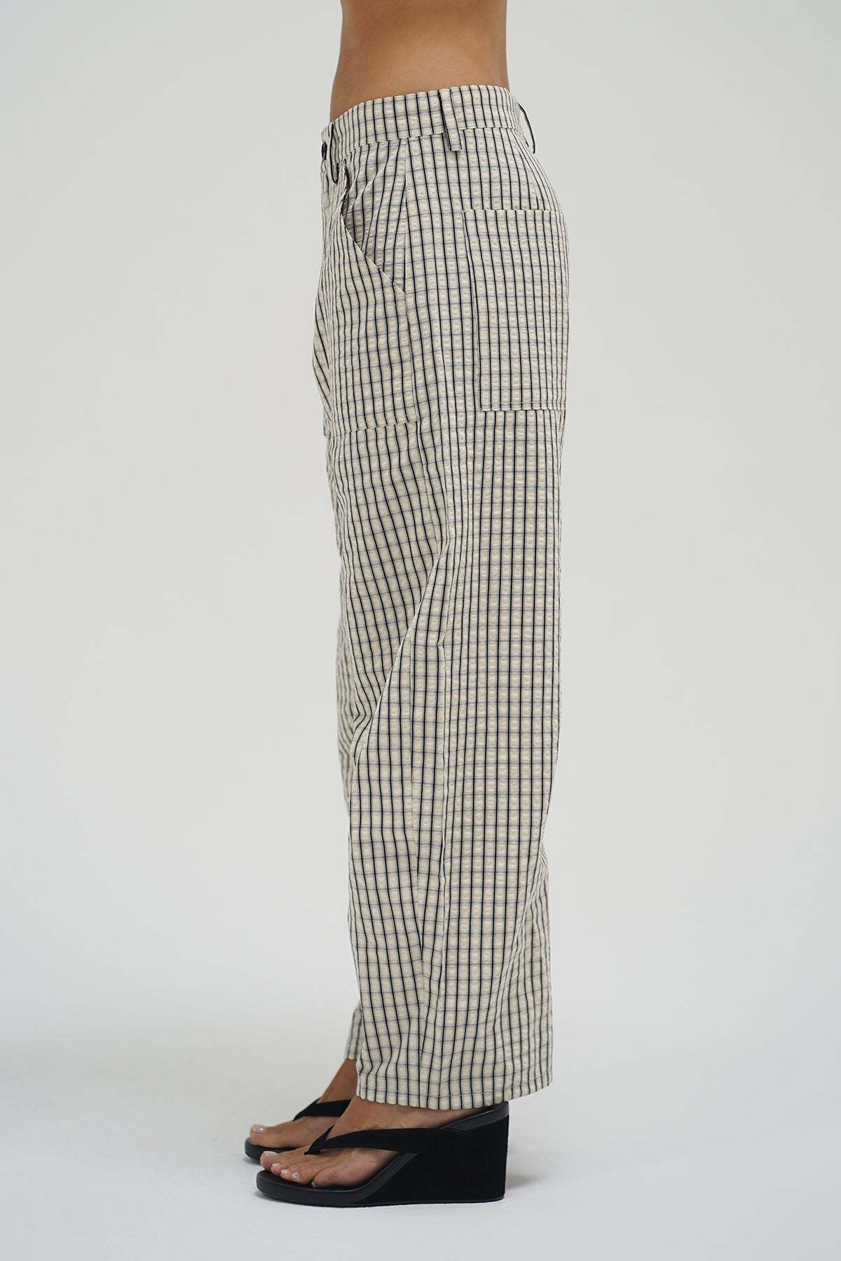 LNA Cross Creek Pant in cream plaid