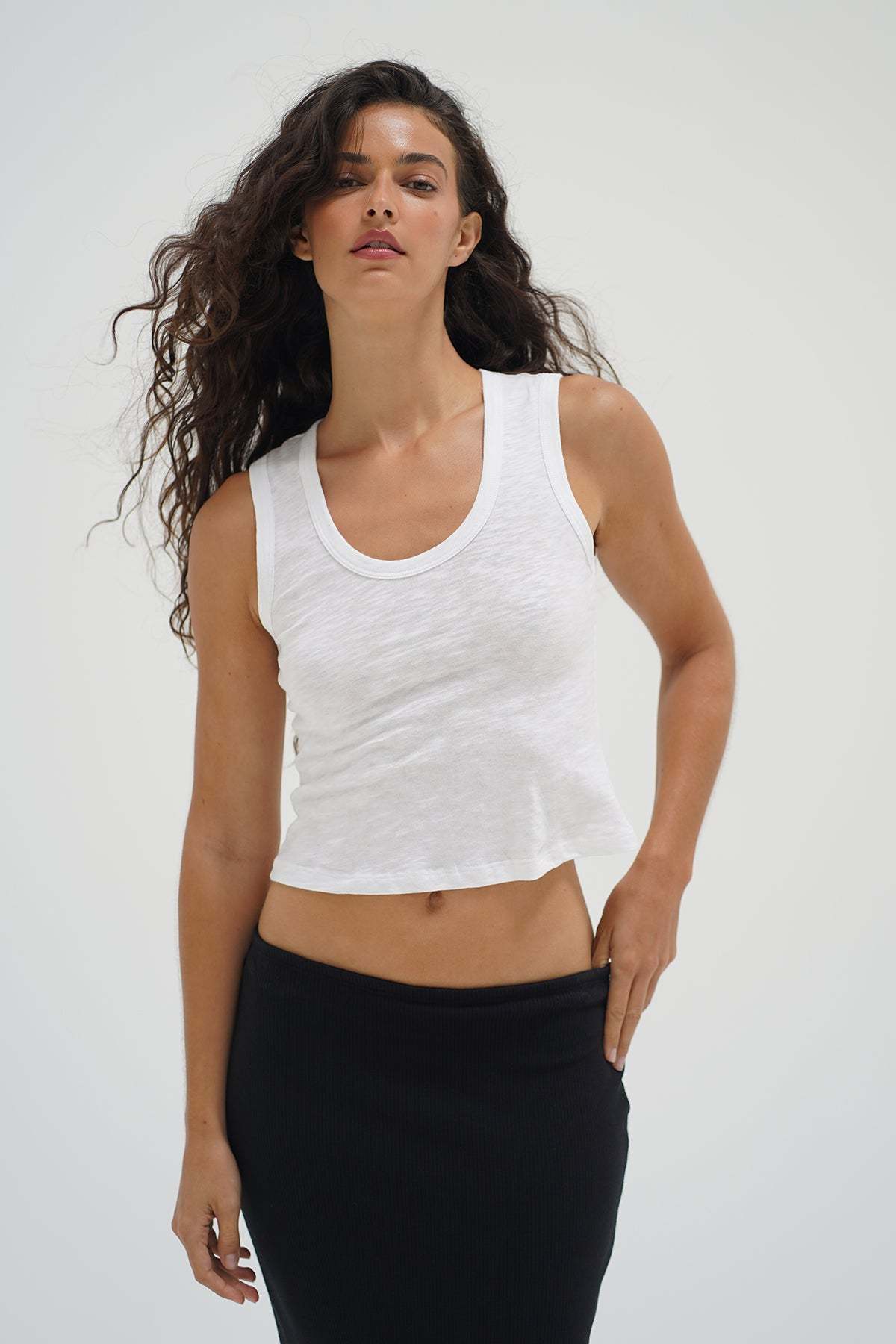 Deep U Cotton Tank - White