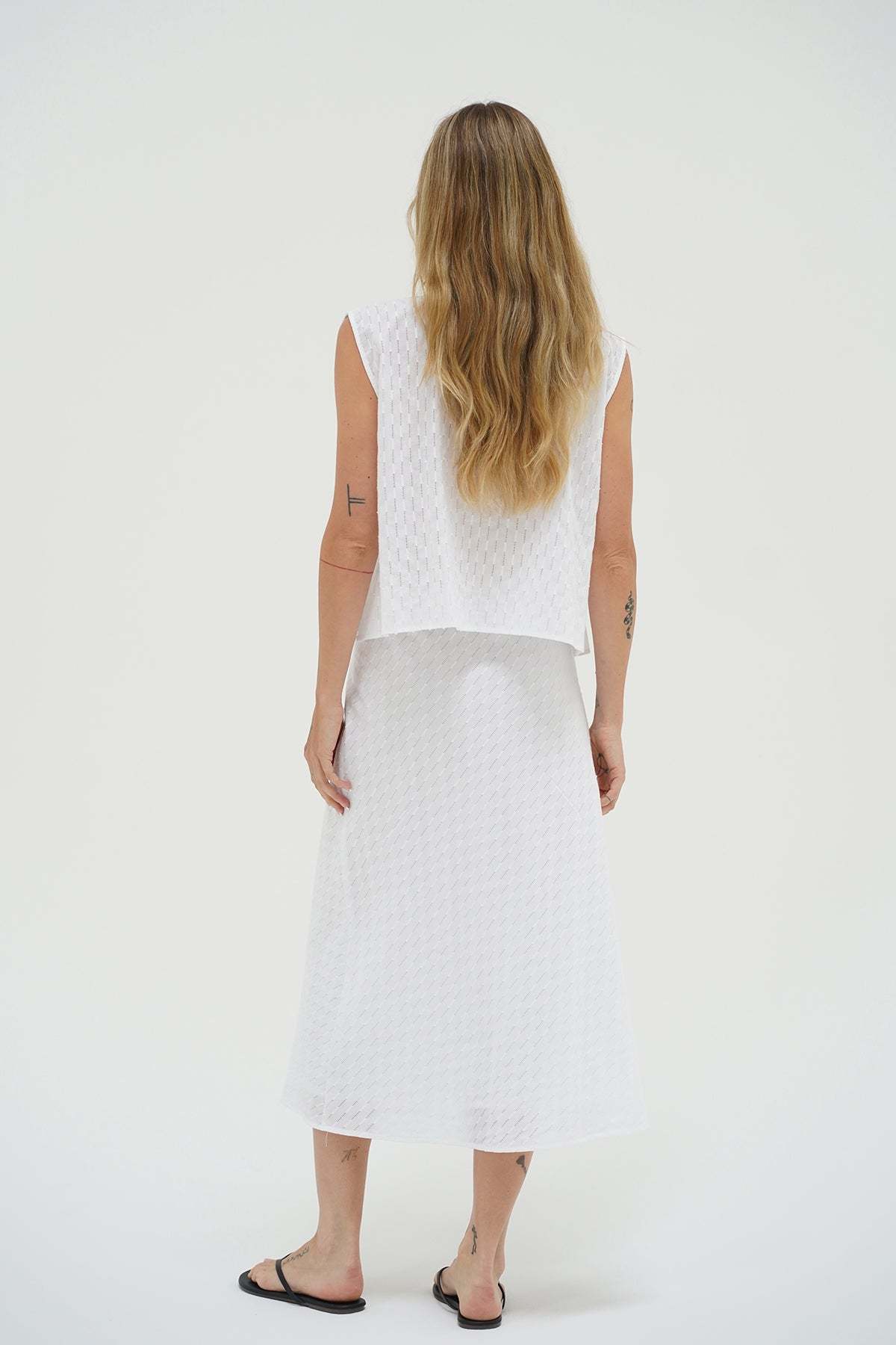 LNA Kala Eyelet Tie Top in white
