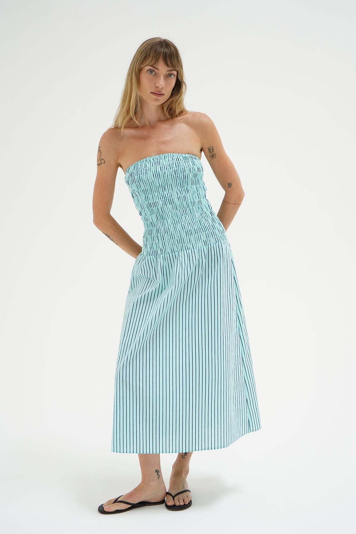 LNA Kapaia stripe dress in teal