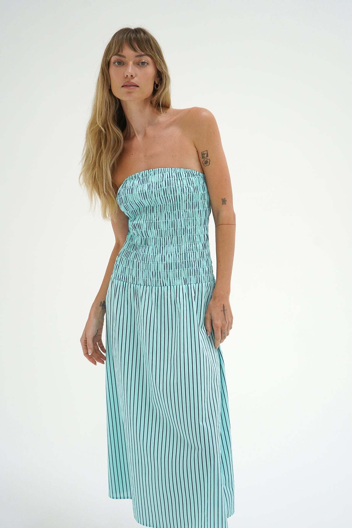 LNA Kapaia stripe dress in teal