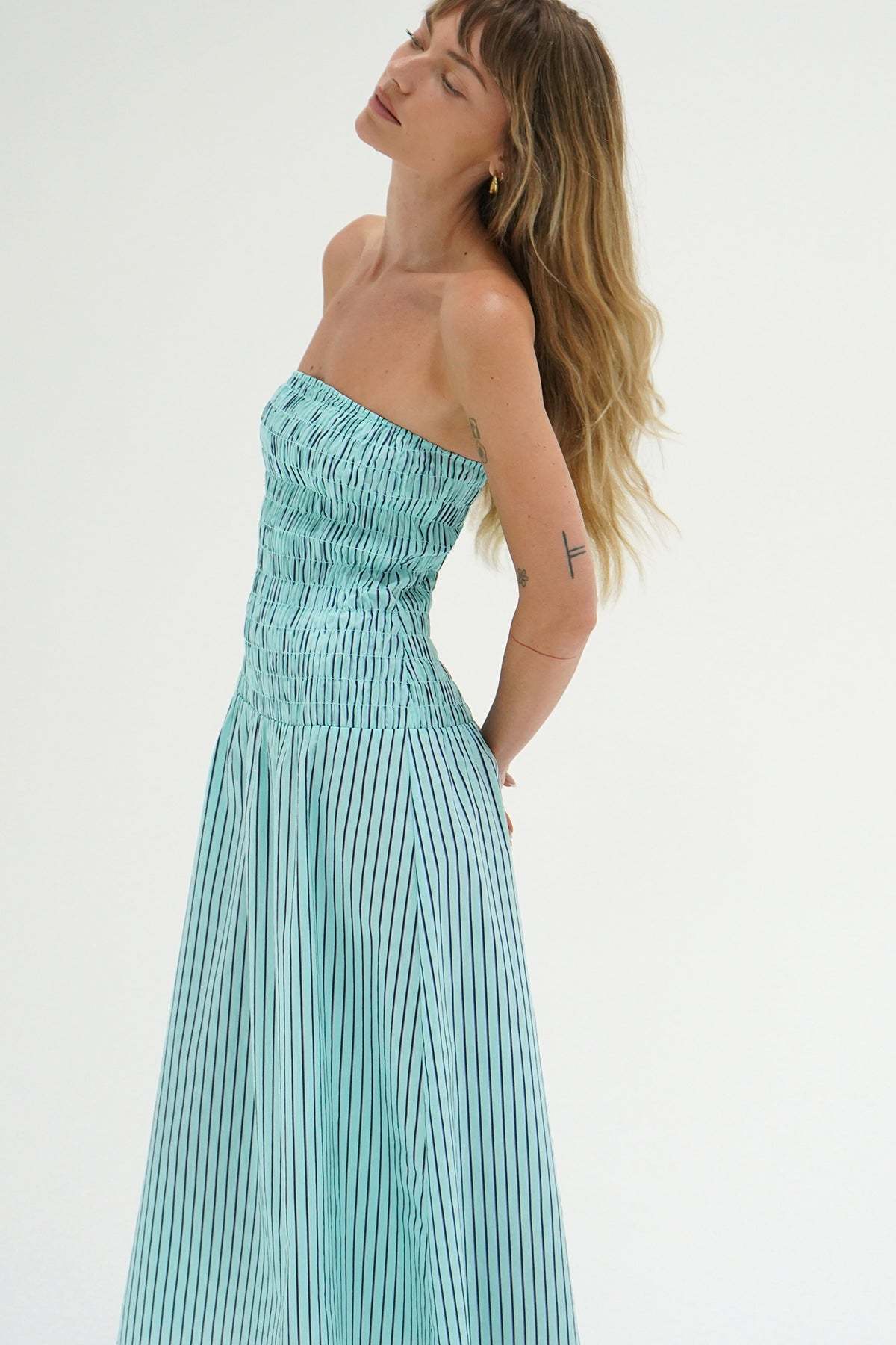 LNA Kapaia stripe dress in teal