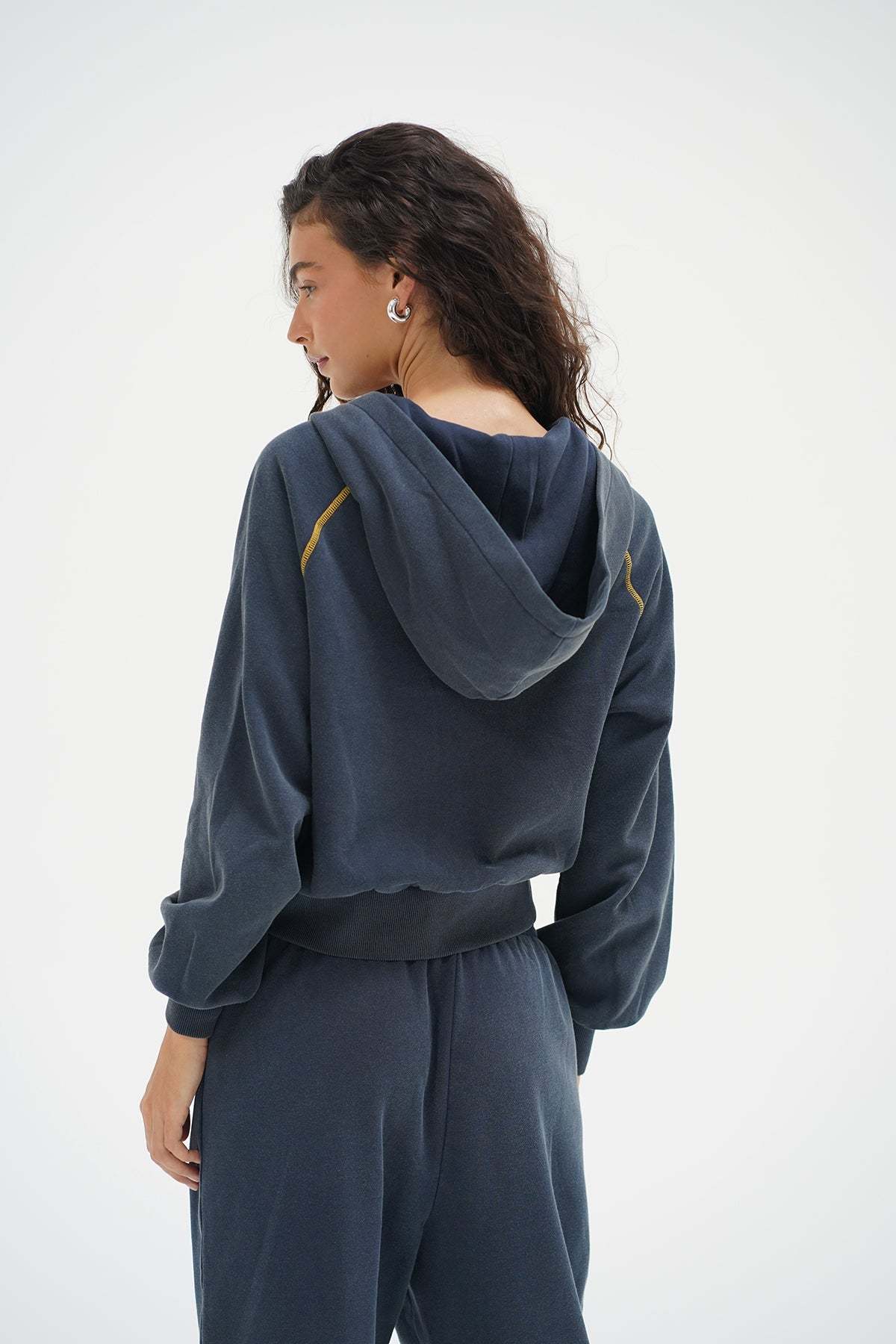 LNA Lennon Zip Up Hoodie in Stone Wash Navy 