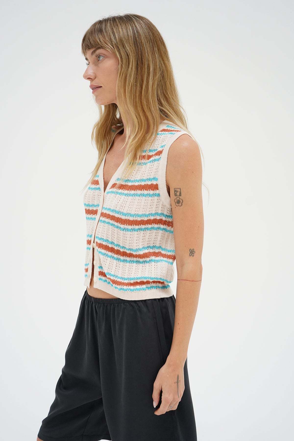 LNA Lou Sleeveless Cardigan in sedona stripe