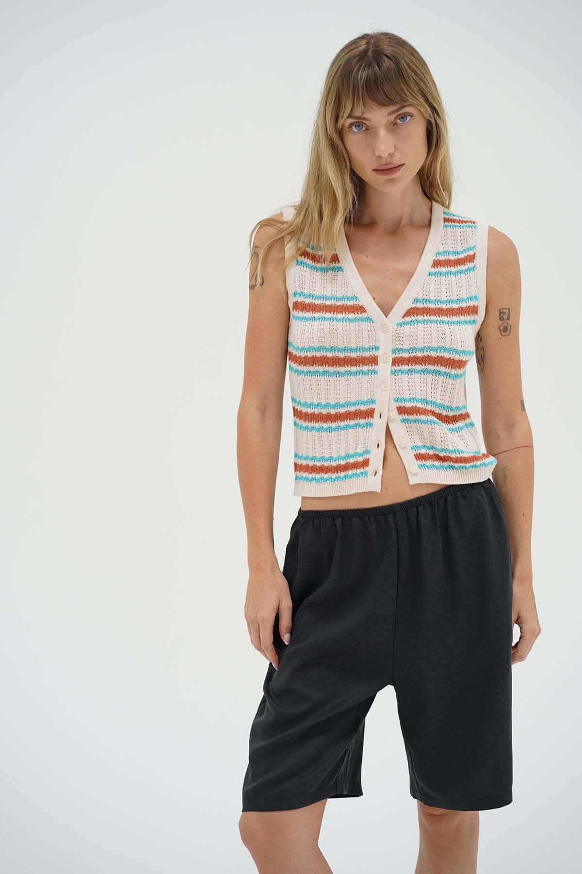 LNA Lou Sleeveless Cardigan in sedona stripe