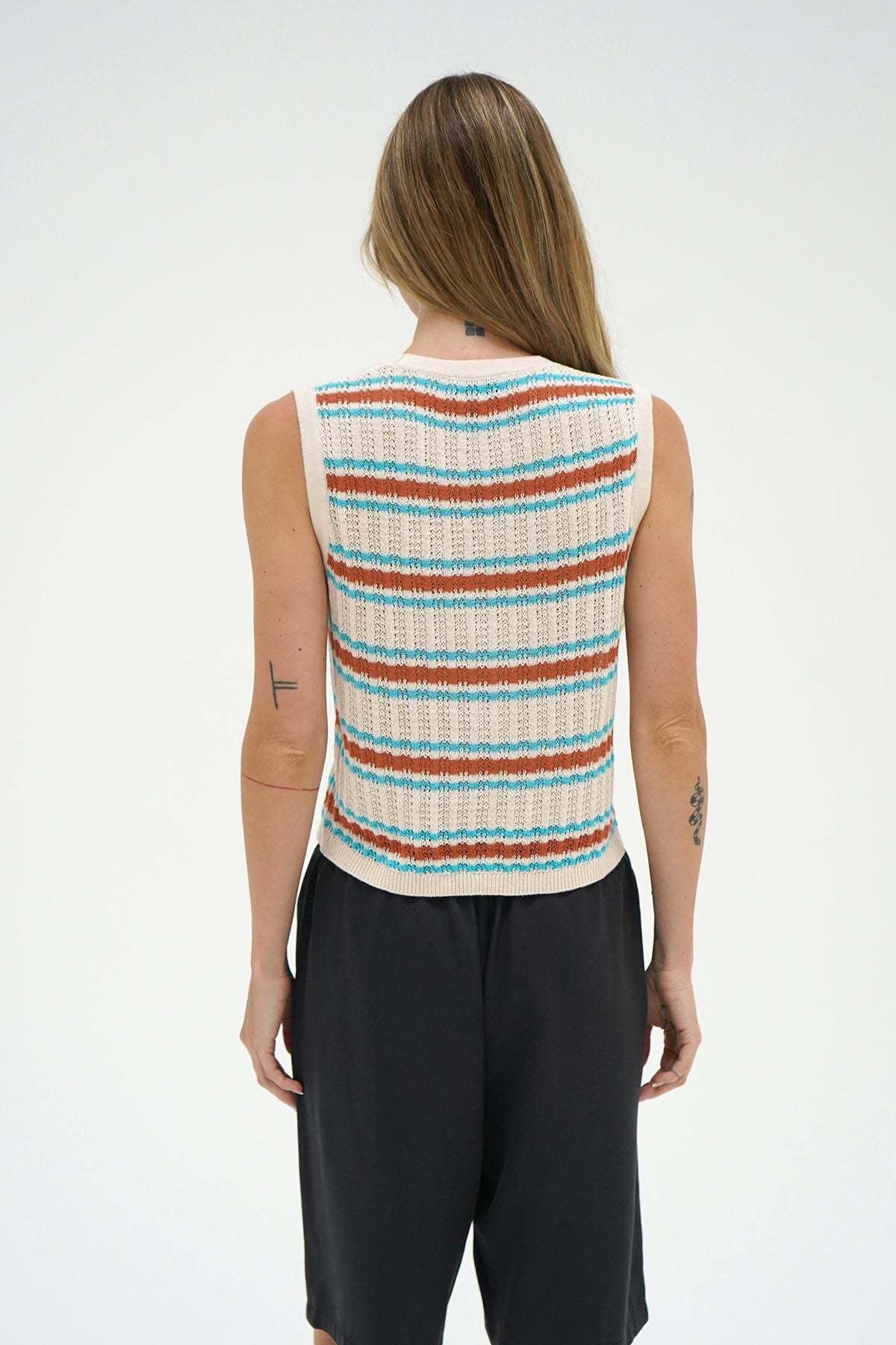 LNA Lou Sleeveless Cardigan in sedona stripe