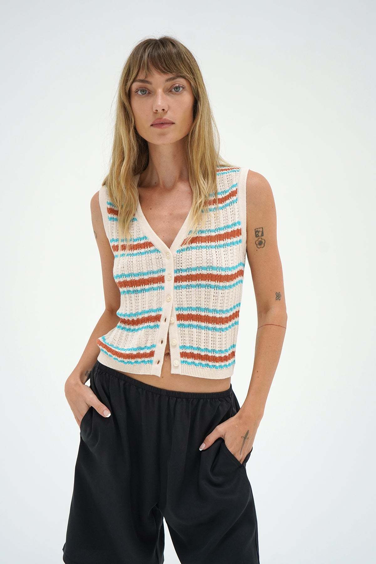 LNA Lou Sleeveless Cardigan in sedona stripe