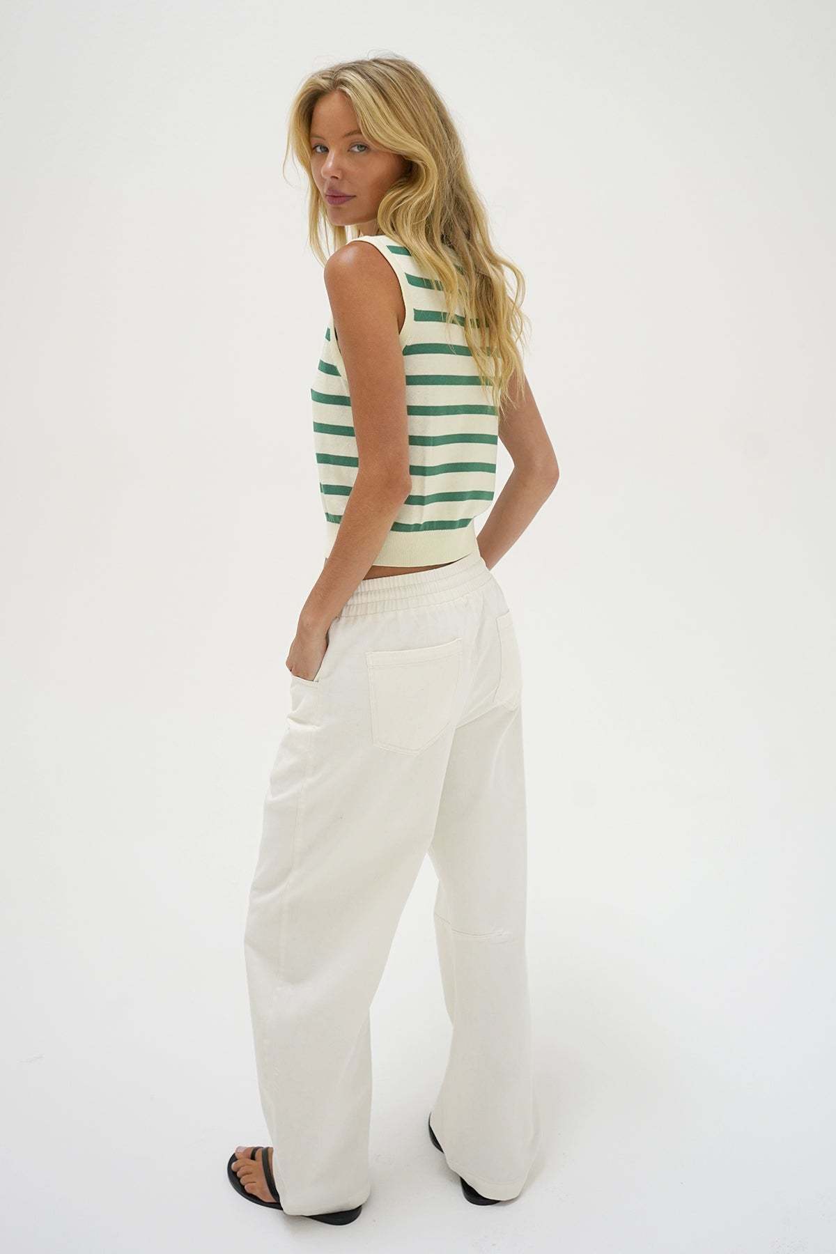 LNA Marleigh Knit Tank in green stripe