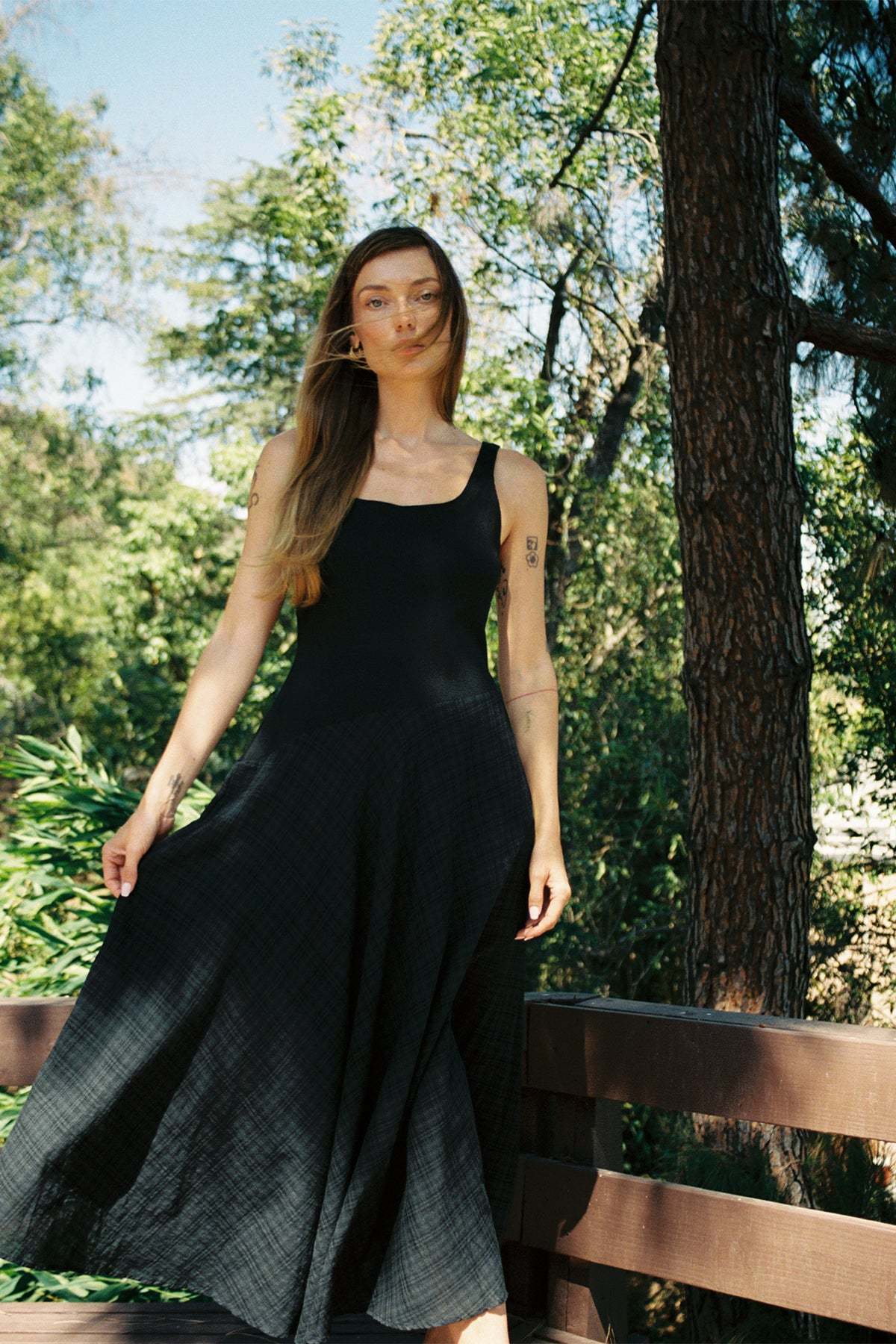 LNA Reign Dress in Raven black plaid