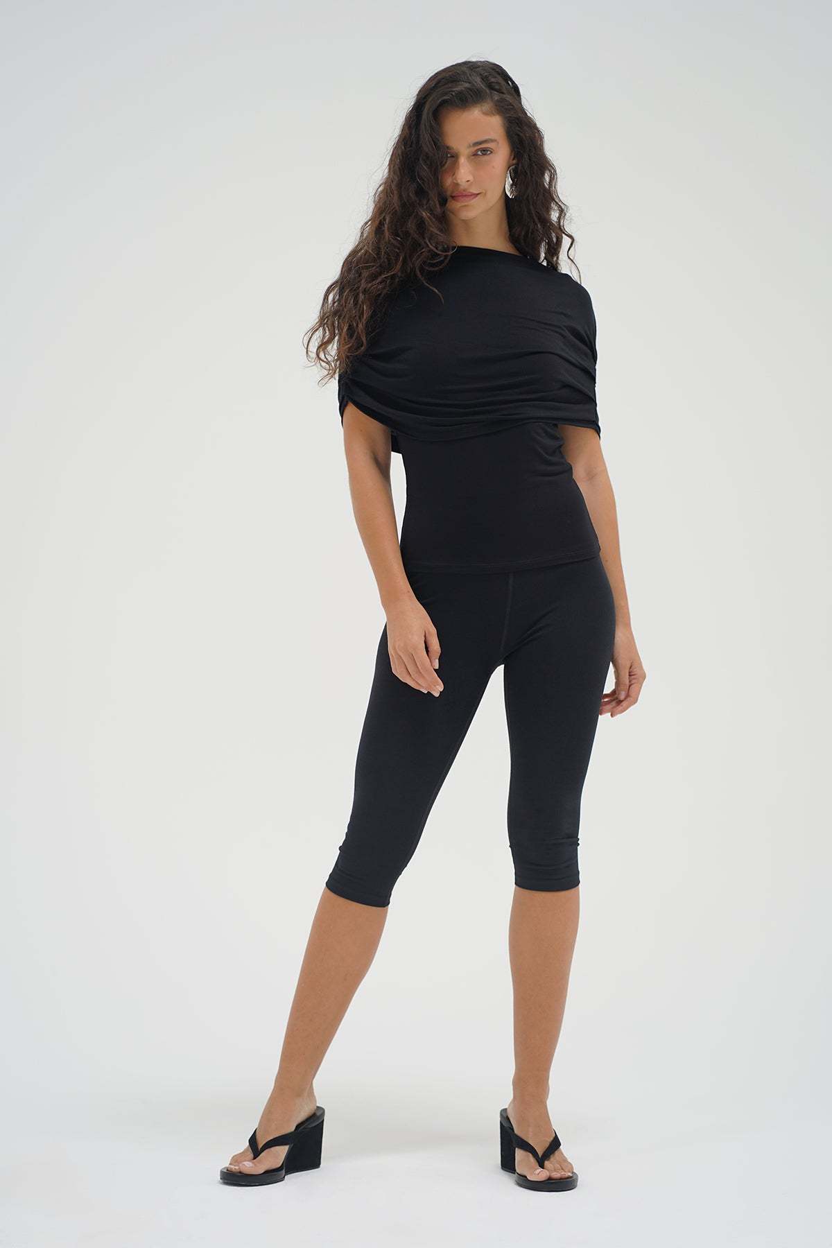 LNA Rylie Shawl top in black 