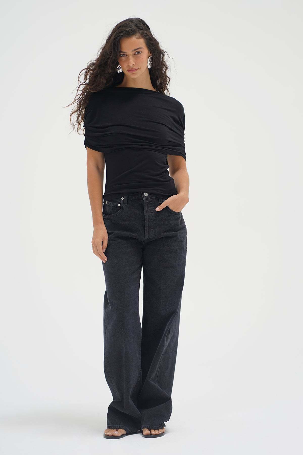 LNA Rylie Shawl top in black 