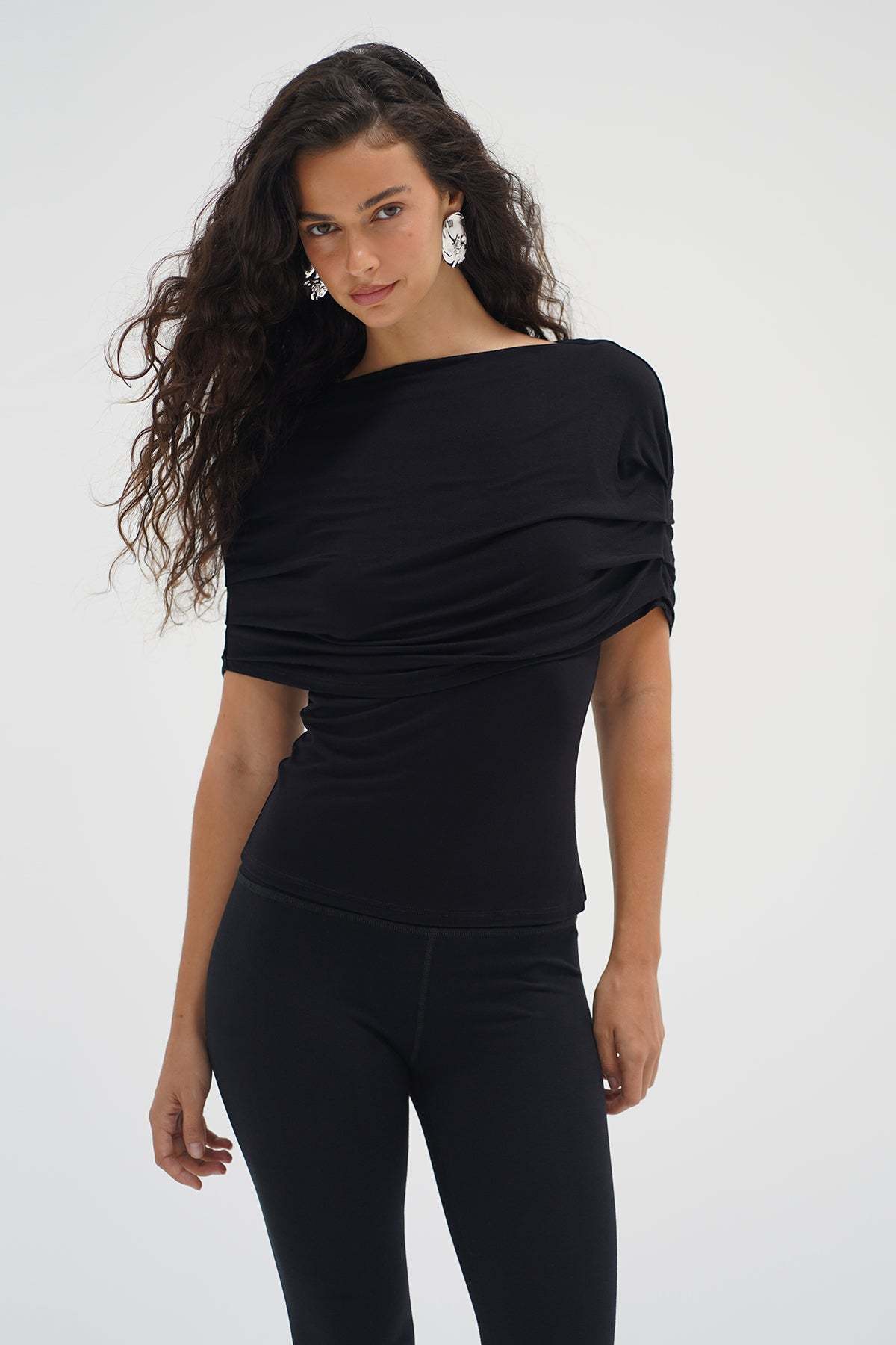 LNA Rylie Shawl top in black 