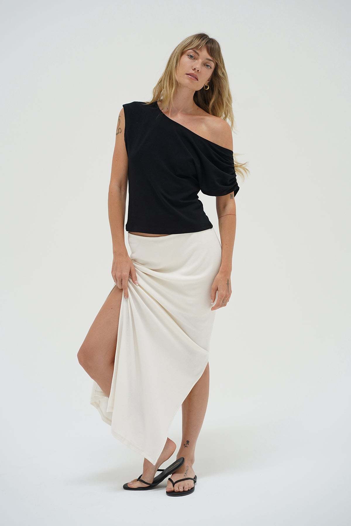 LNA Steph Ribbed Maxi Skirt in whisper white