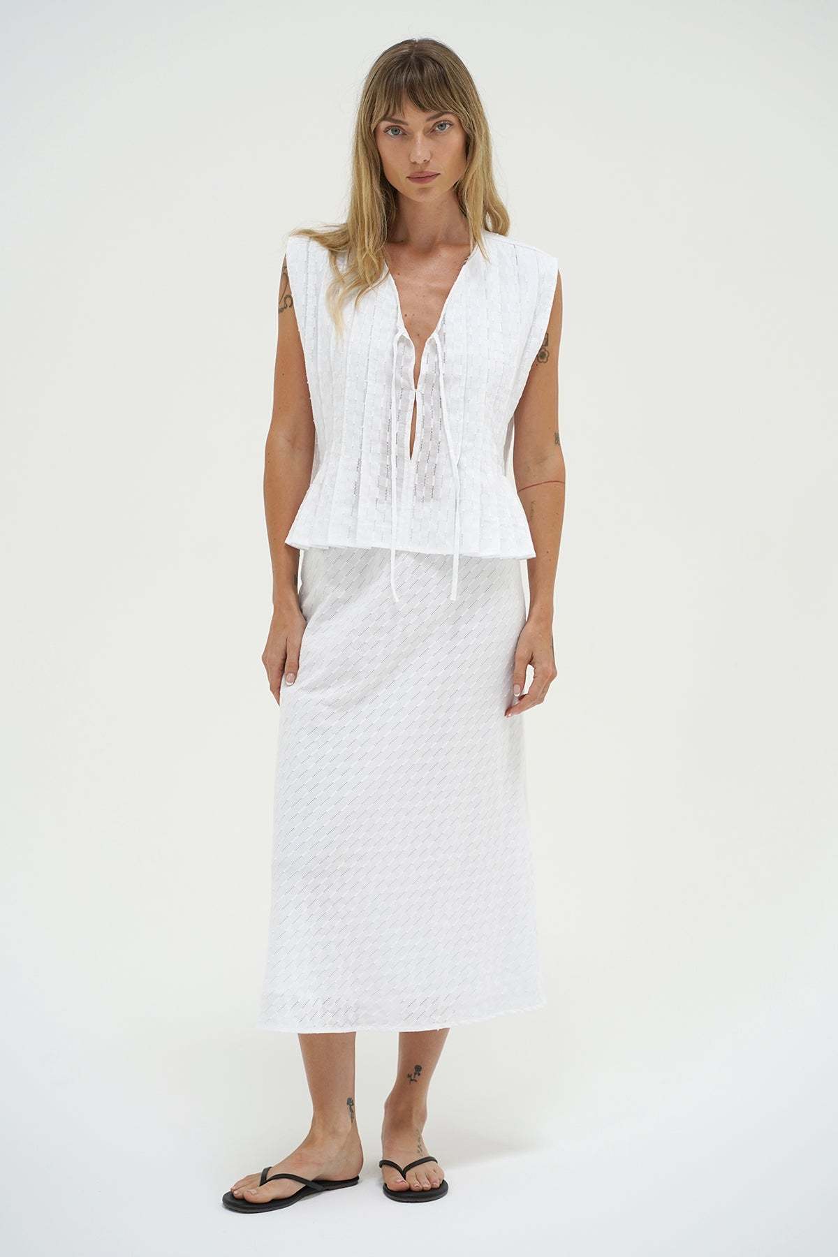 LNA Waialea Eyelet Skirt in white 