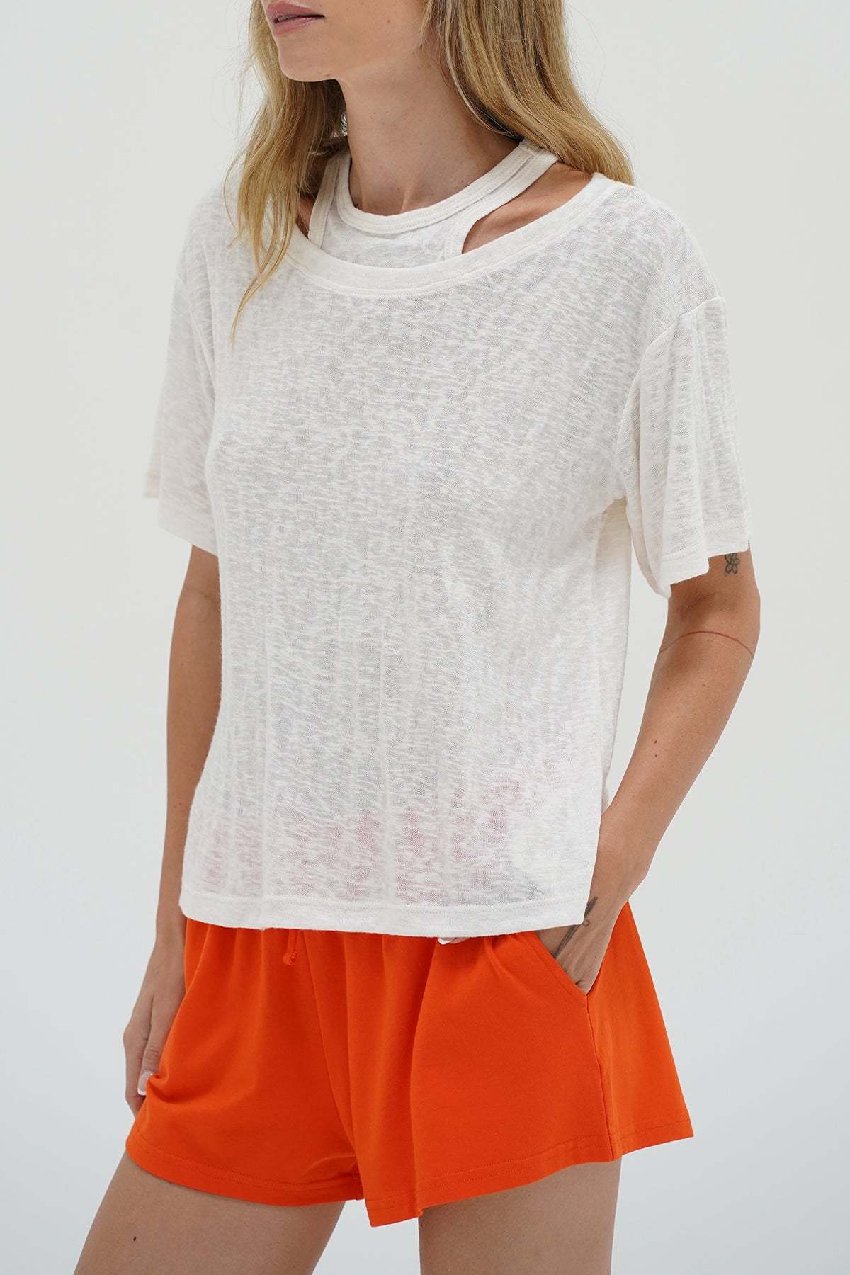 LNA Walker Brushed tee with cut out in white
