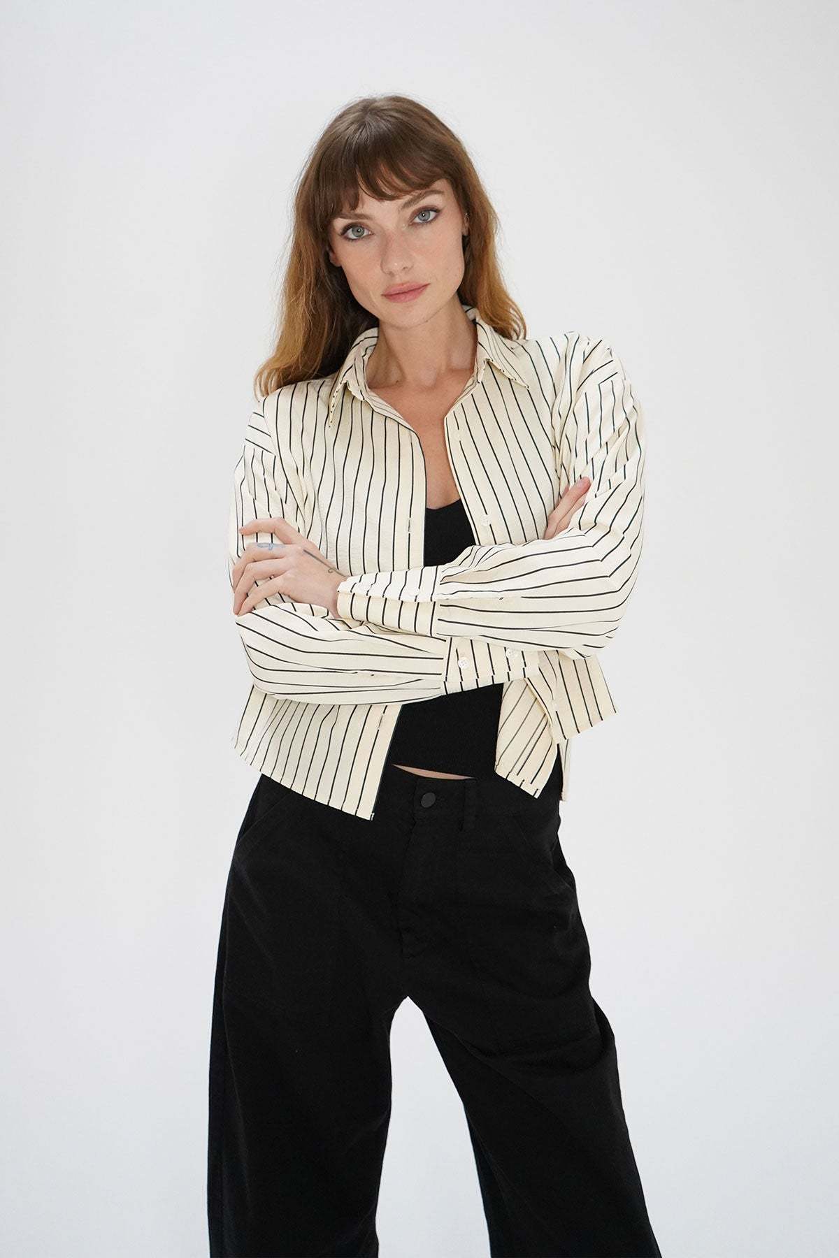 LNA Laurent Blouse in Cream and Black Stripe