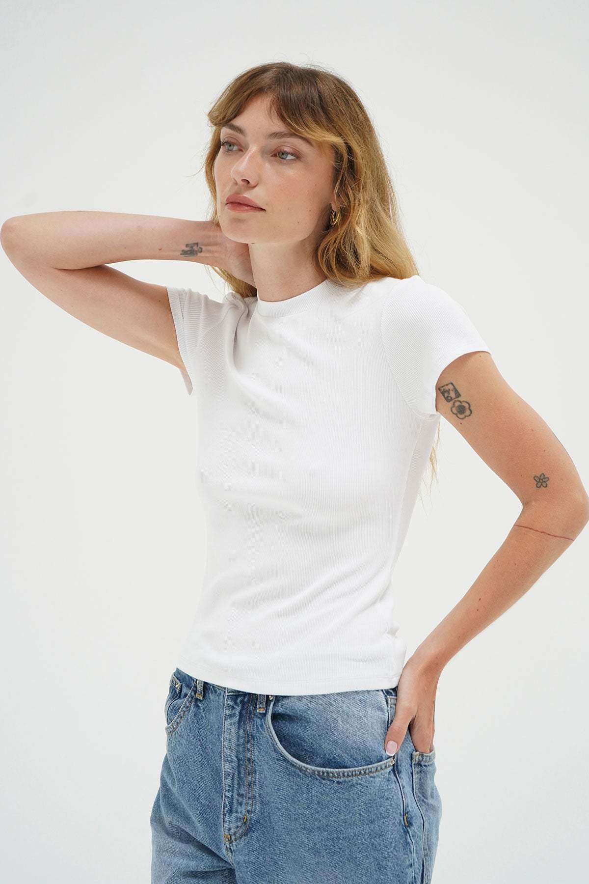 LNA Fitted Rib Crew Tee in White