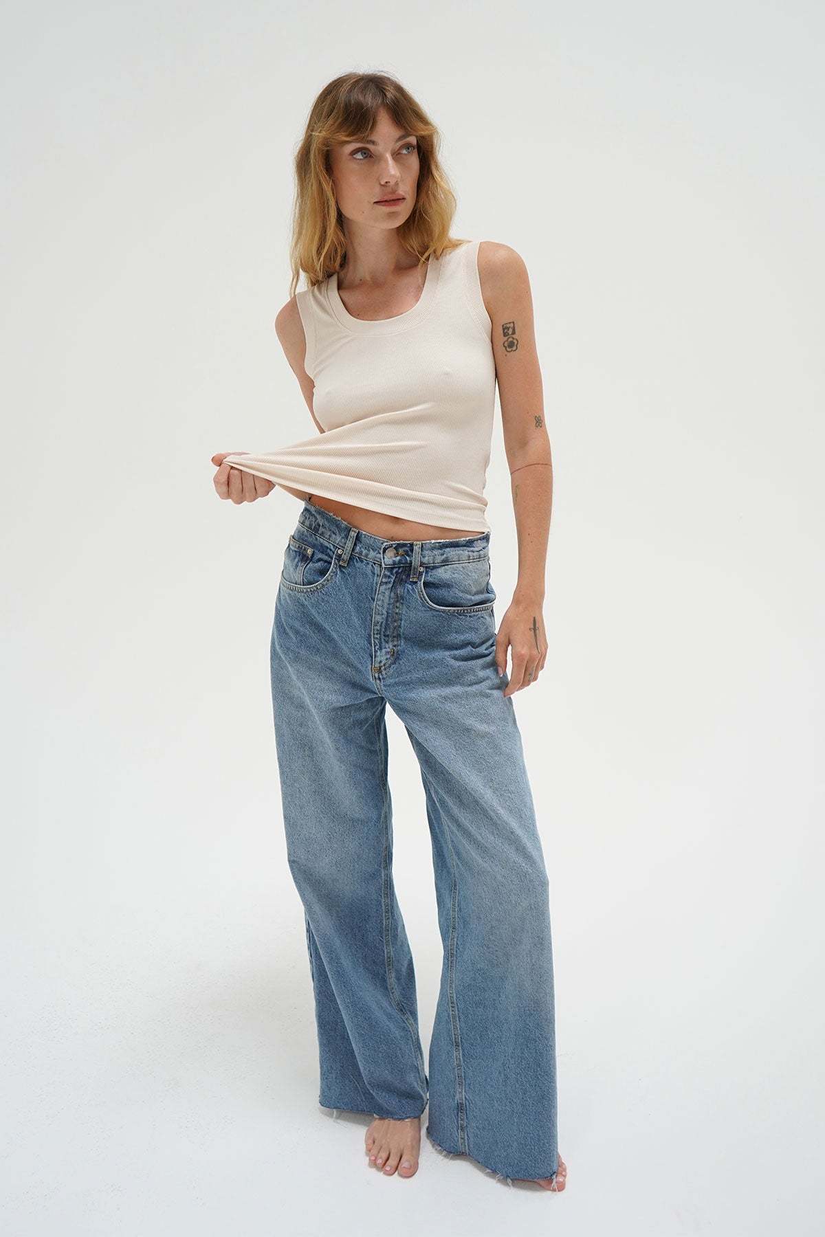 LNA Deep U Ribbed Tank in Bone