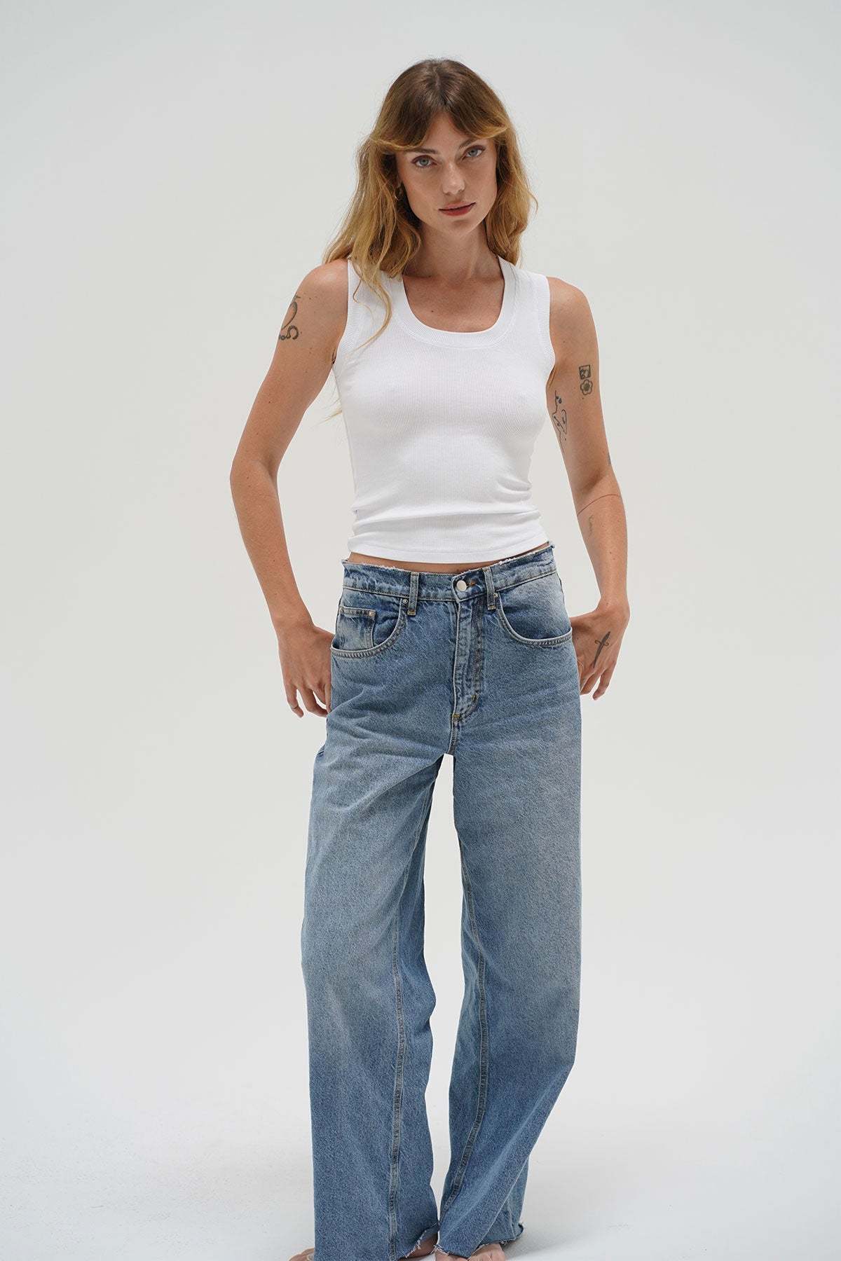 LNA Deep U Ribbed Tank in White