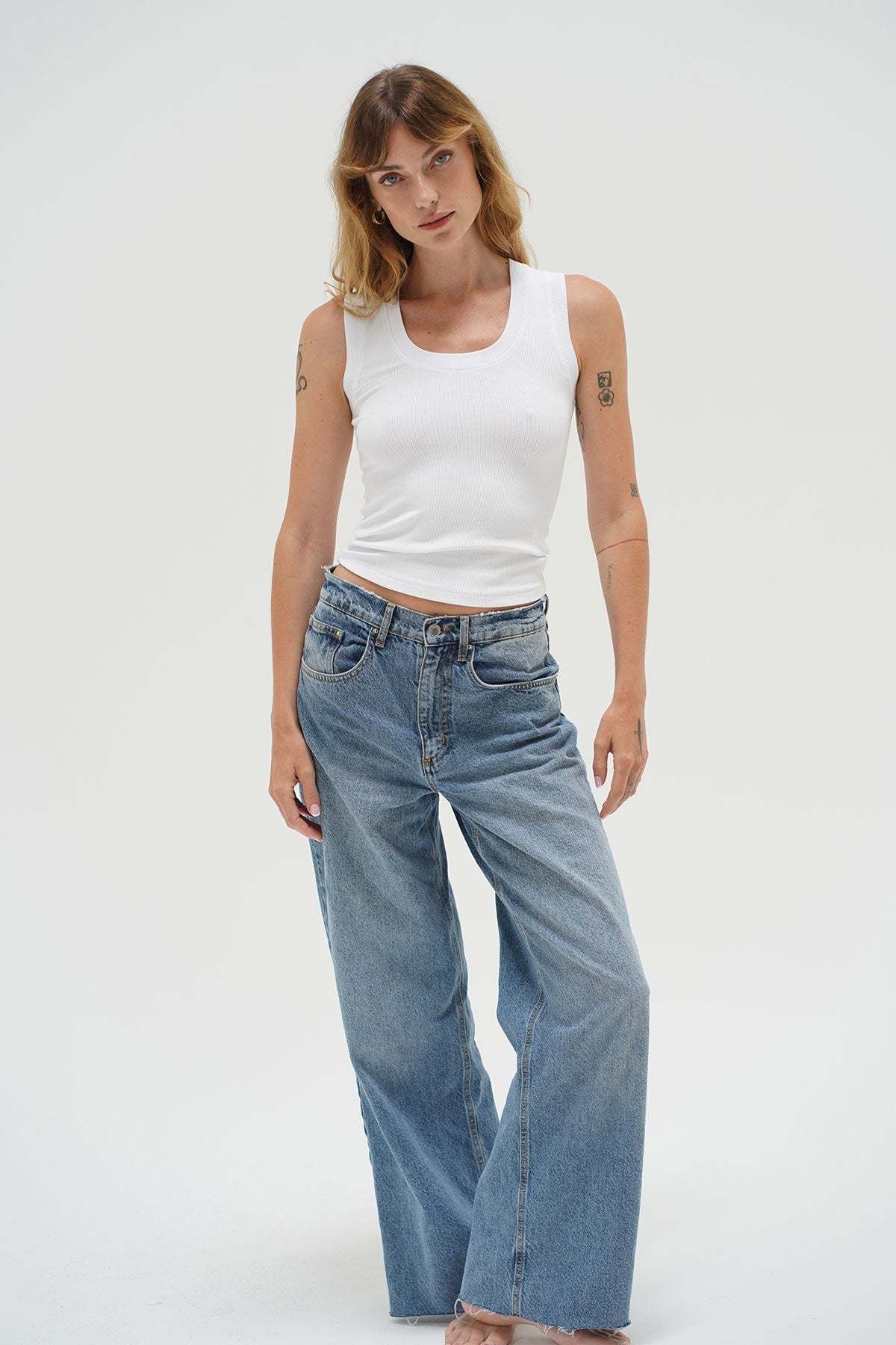 LNA Deep U Ribbed Tank in White