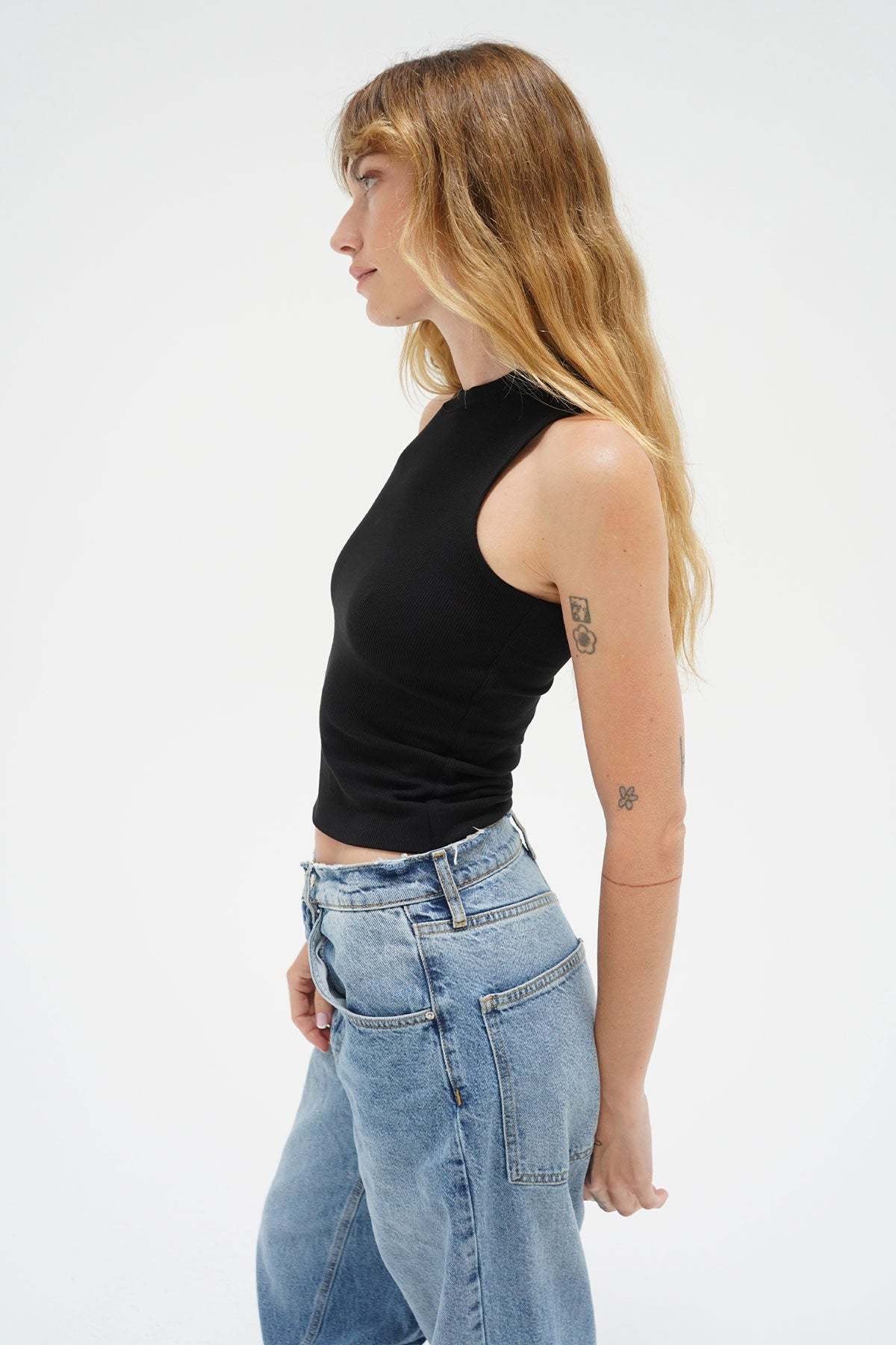LNA Ribbed Double Layer Sleeveless in Black