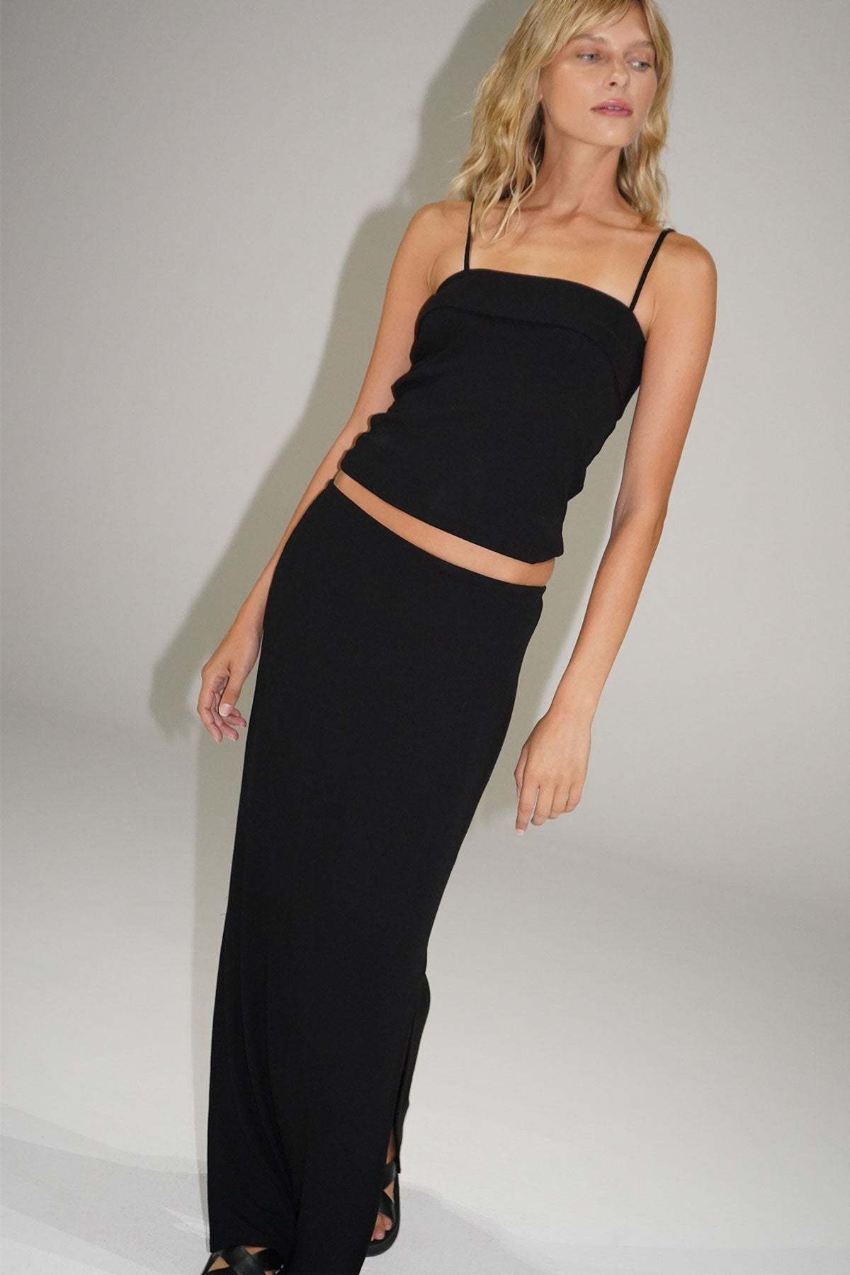 LNA Steph Ribbed Skirt in Black
