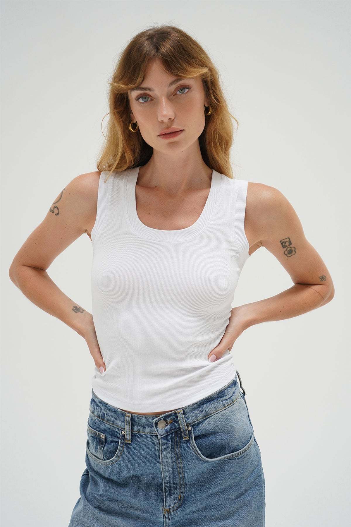LNA Deep U Ribbed Tank in White