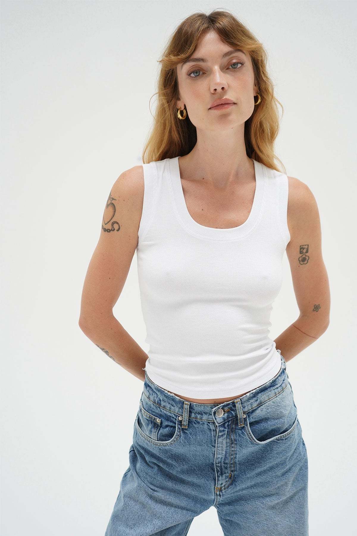 LNA Deep U Ribbed Tank in White