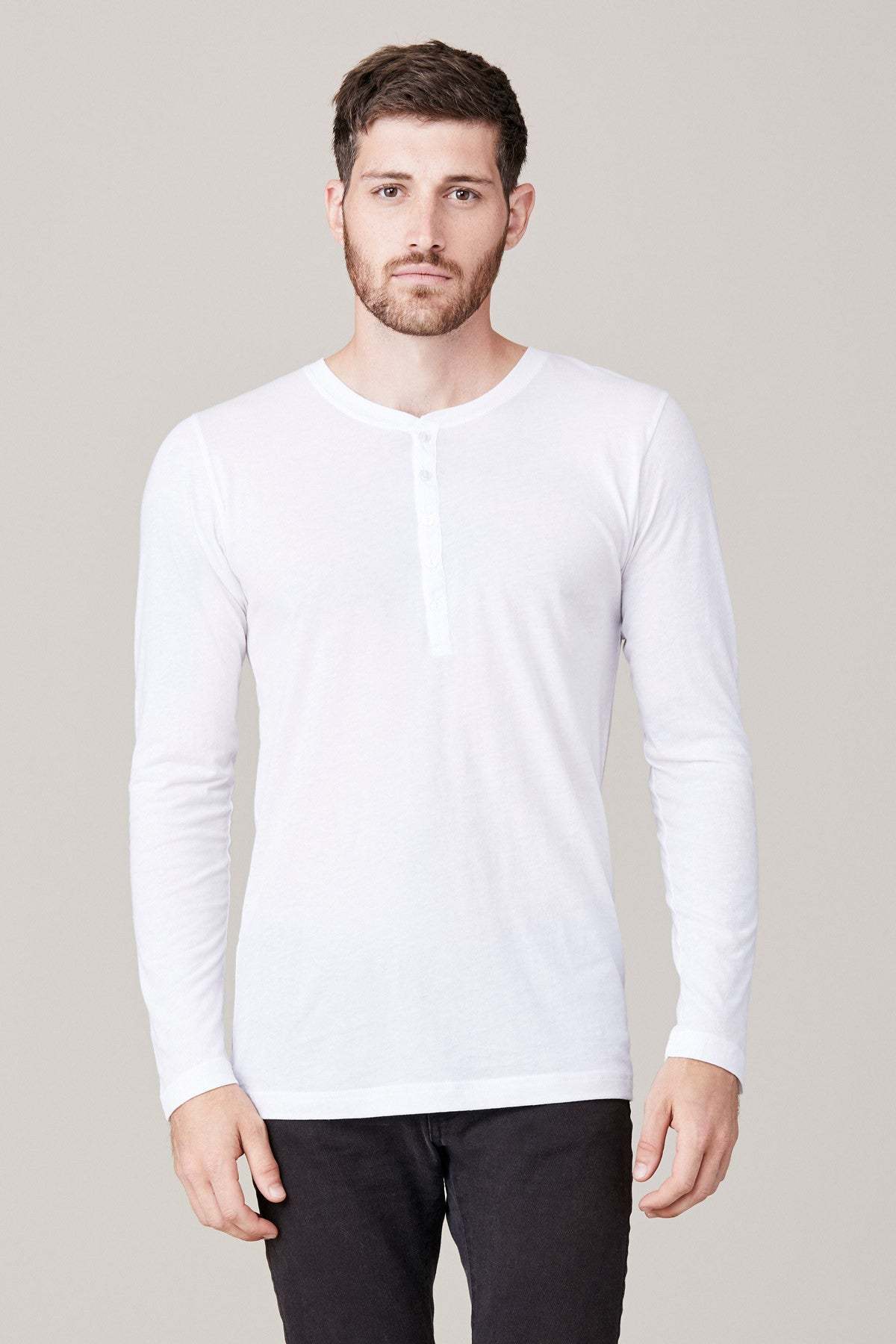 Men's Long Sleeve Button Henley - White